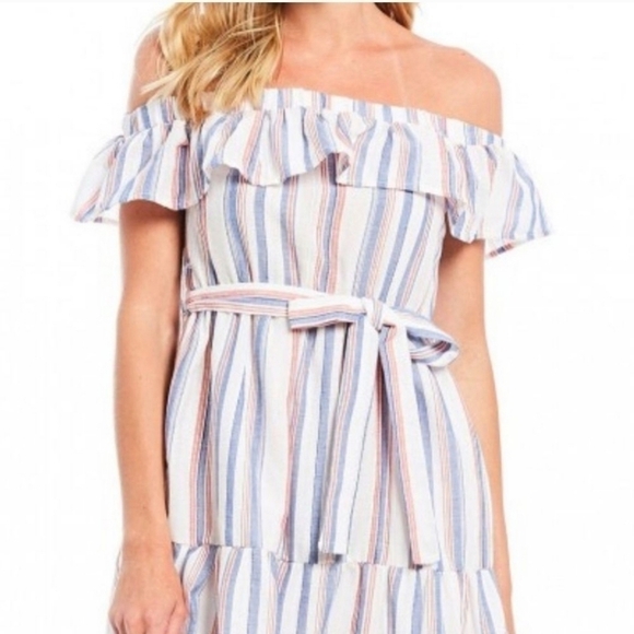 English Factory Striped Off Shoulder Midi Dress S - Picture 2 of 8